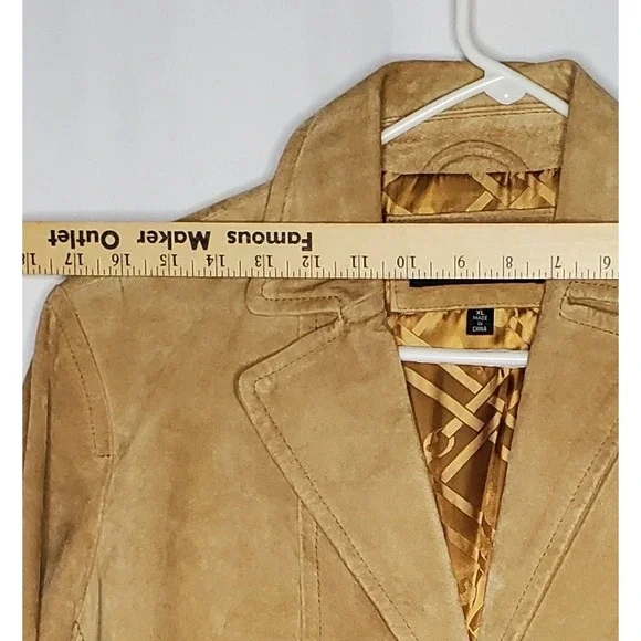 Jones NY Suede Blazer Jacket Womens XL Tan Leather Button Up Classic - Picture 9 of 11
